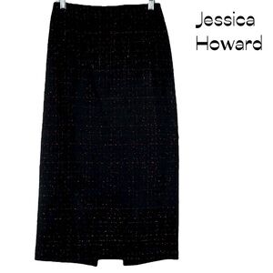 Jessica Howard Black Red Tweed Midi Skirt Size 6